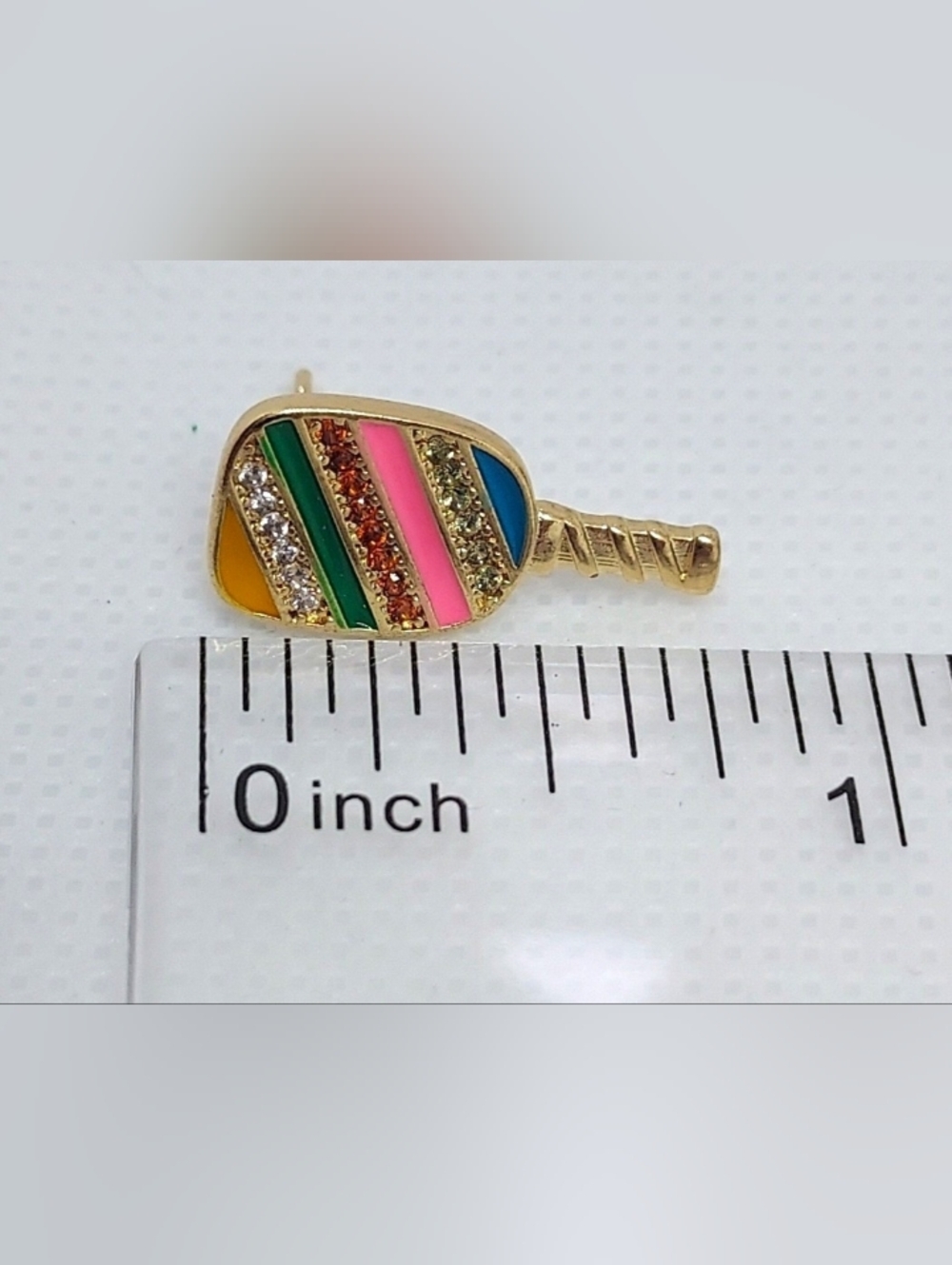 Earrings Reinstone/Multicolor Striped Pickleball And Paddle Gold NWT - Picture 4 of 5
